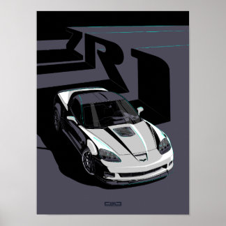 Vit illustration av C6 ZR1 Poster