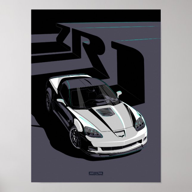 Vit illustration av C6 ZR1 Poster (Framsidan)
