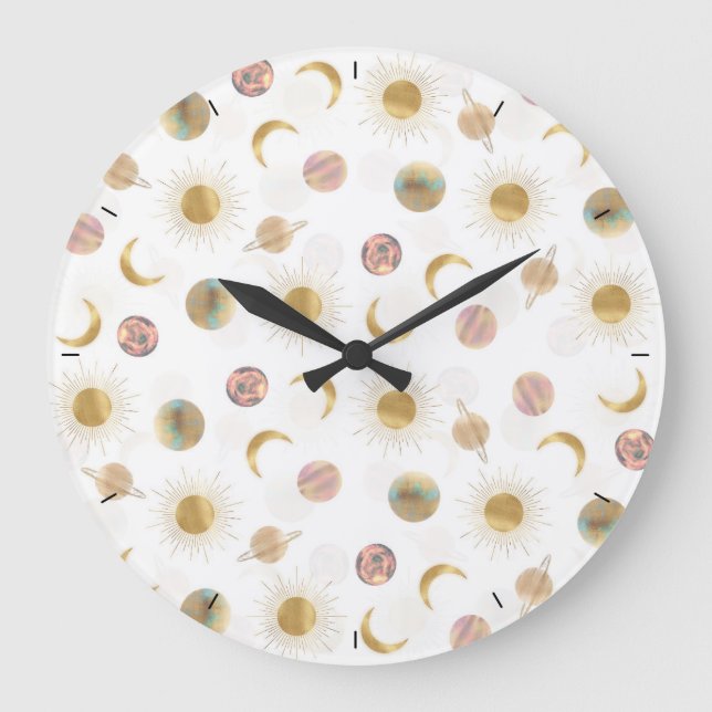 Vit illustration av planetsområdet guld Måne Stor Klocka (Framsida)