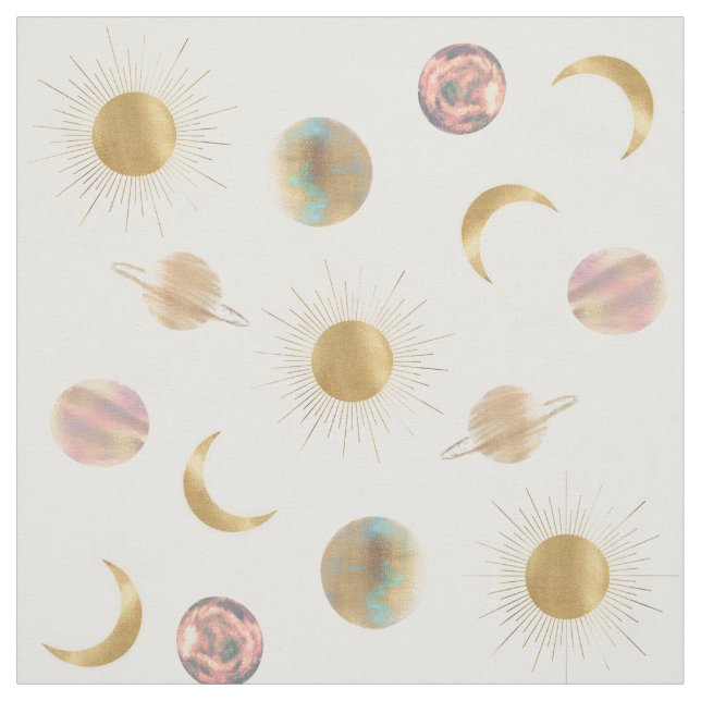 Vit illustration av planetsområdet guld Måne Tyg (Provkarta)