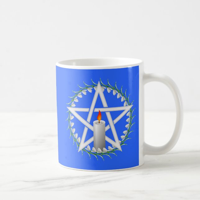 Vit Imbolc Pentagram med Snödroppar Kaffemugg (Höger)