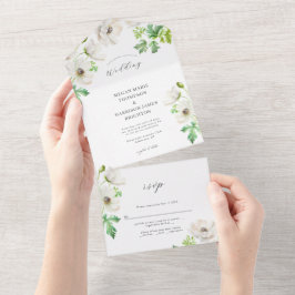 Vit inbjudan till blomsterbröllop