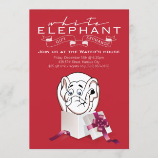 Vit inbjudan till Elephant Party | Anpassningsbar 