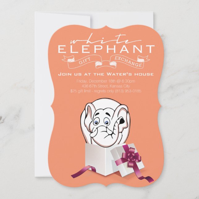 Vit inbjudan till Elephant Party| Anpassningsbar F (Framsida)