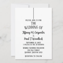 Vit inbjudan till minimalistiskt bröllop i klass m