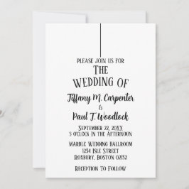 Vit inbjudan till minimalistiskt bröllop i klass m