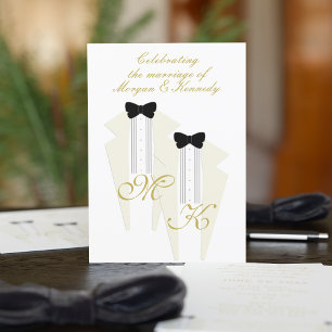 Vit inbjudan till Tuxedo två Grooms Gay Wedding