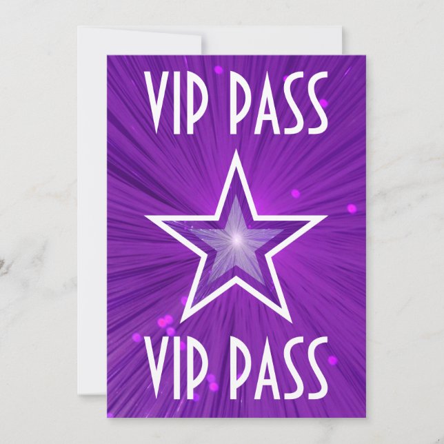 Vit inbjudan till VIP PASS för lila Star (Framsida)