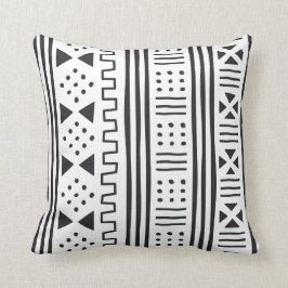 Vit inspirerade afrikanska MudCloth för svart | Kudde