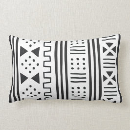 Vit inspirerade afrikanska MudCloth för svart | Lumbarkudde