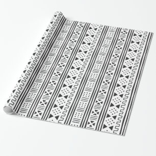 Vit inspirerade afrikanska MudCloth för svart Presentpapper