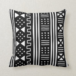 Vit | inspirerade svart afrikanska MudCloth Kudde