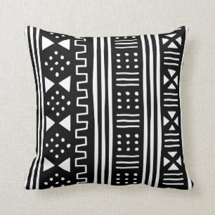 Vit   inspirerade svart afrikanska MudCloth Kudde