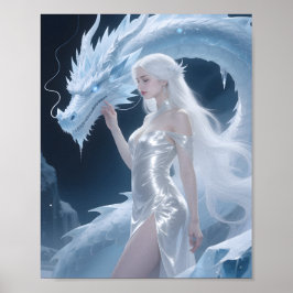 Vit isdrottning av drakar i fantasy silverblå poster