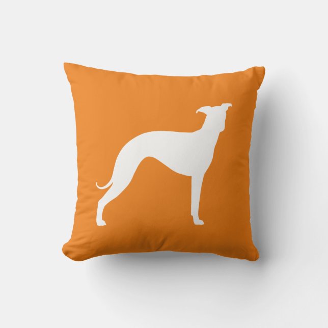 Vit italiensk Greyhound Hund Silhouette-Orange Kudde (Framsida)