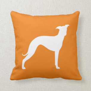 Vit italiensk Greyhound Hund Silhouette-Orange Kudde
