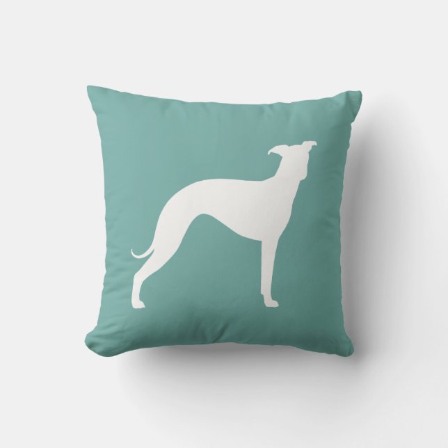 Vit italiensk greyhound Hund Silhouette Teal Kudde (Framsida)