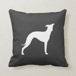 Vit italiensk Greyhound Silhouette Iggy Hund Gråt Kudde