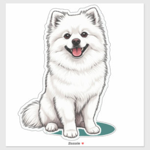 Vit japansk spitz Söt Luddig Hund Kawaii Klistermärken