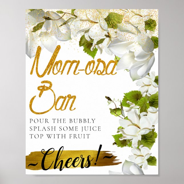 Vit Jasmin Elegant Mimosa Barskylt Poster (Framsidan)