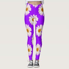 Vit jasmin på nyare lila bakgrund leggings