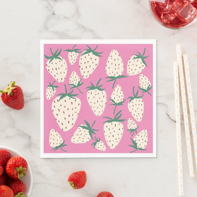 Vit Jordgubbe Pineberry ANPASSAD Bröllopsdusch Pappersservett (Insitu)