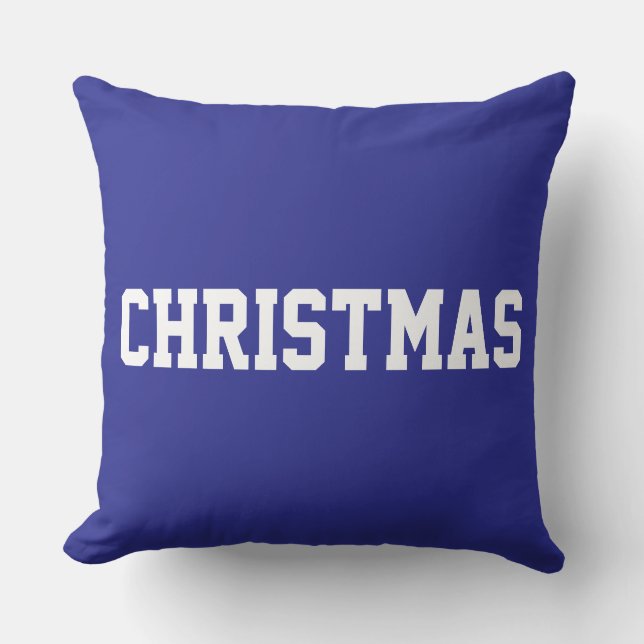 Vit JUL Bold Text På Festiv Djupblå Kudde (Framsida)