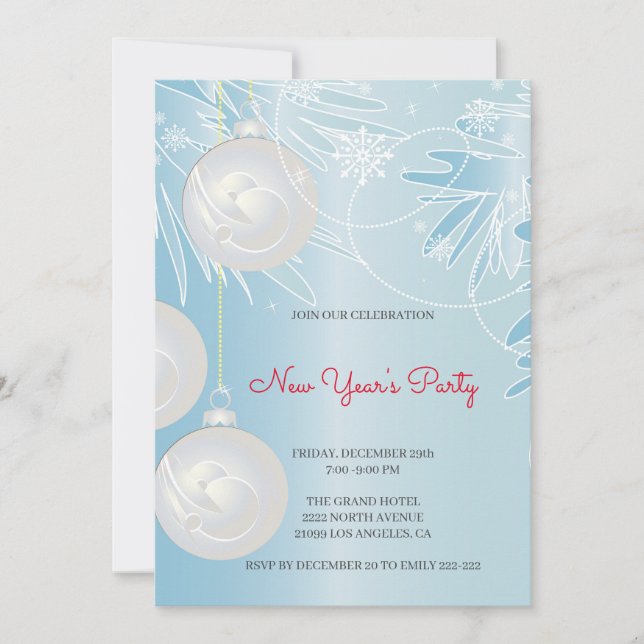 Vit jul Bollar Inbjudningar (Framsida)