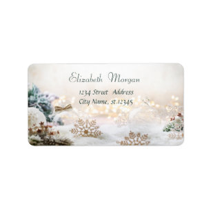 Vit Jul-Bollar, Snöflingor Adressetikett