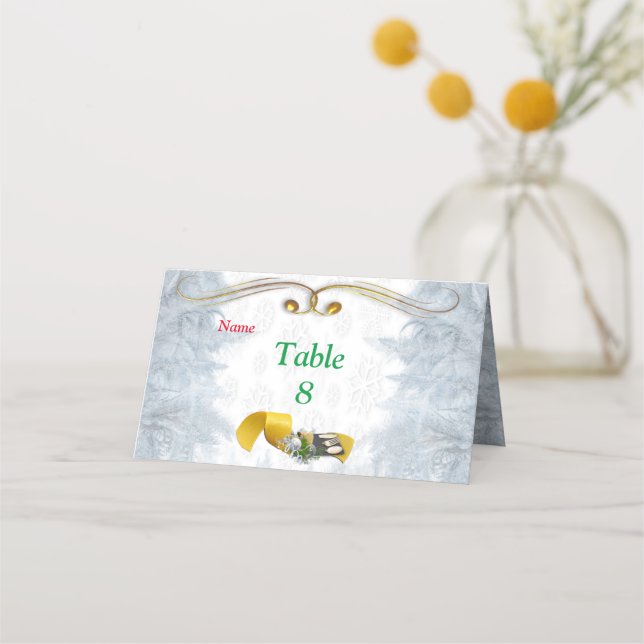 Vit jul Bröllop Placeringskort (Framsida)