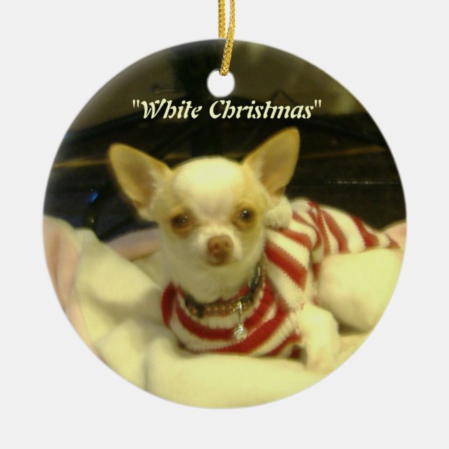 "Vit jul" Chihuahua Träd Ornament (Framsidan)