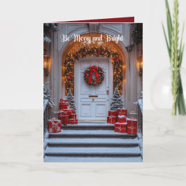 Vit jul dörr foto krans båge röd guld kort