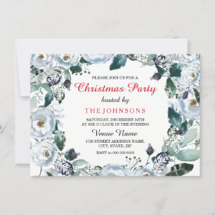 Vit jul-Eleganten Blommigt Julafton Party Inbjudan