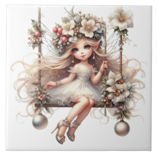Vit jul Fairy Kakelplatta