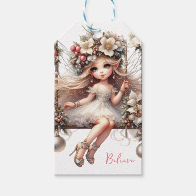 Vit jul Fairy Presentetikett (Framsidan)