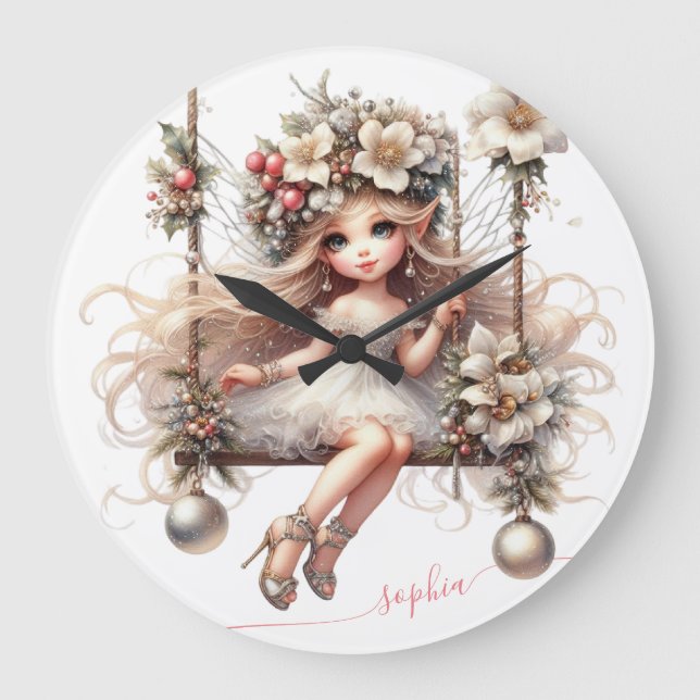 Vit jul Fairy Stor Klocka (Framsida)