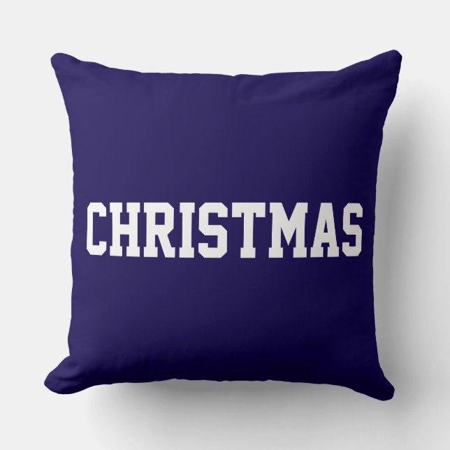 Vit JUL fet text på djupblått Kudde (Framsida)