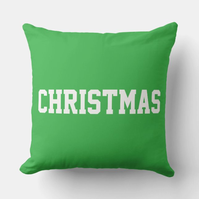 Vit JUL Fet text på festlig ljusgrön Kudde (Framsida)
