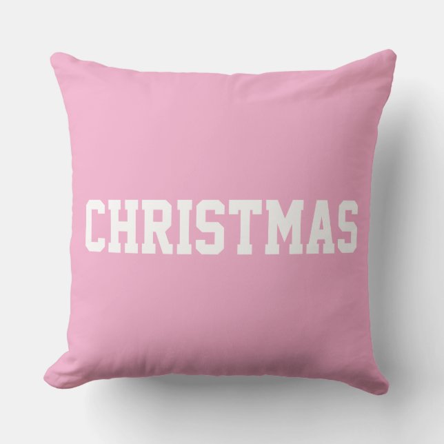 Vit JUL Fet text på ljust vackert rosa Kudde (Framsida)