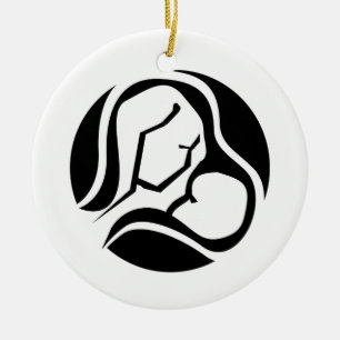 Vit jul för den vackra Mamma och Baby Black White Julgransprydnad Keramik