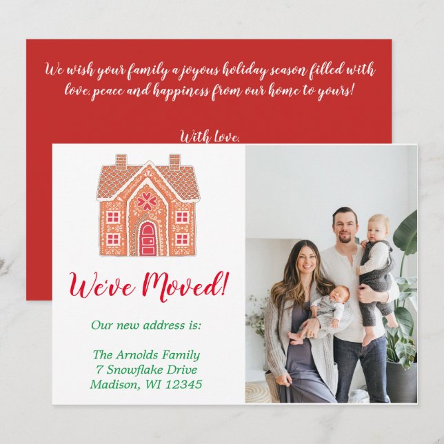 Vit jul Gingerbröd Hemfoto Flytta Julkort (Fram/baksida)