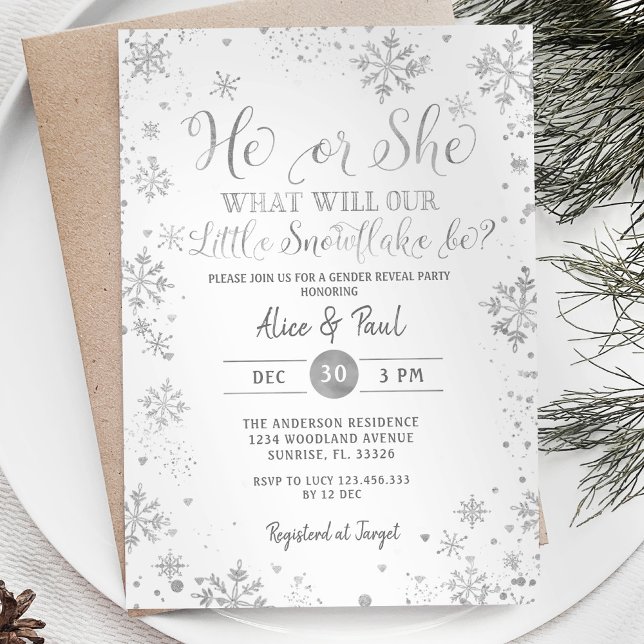 Vit jul Han eller hon Gender Reveal Party Inbjudningar (Skapare uppladdad)