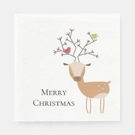 Vit jul-Hjort med fåglar Pappersservett