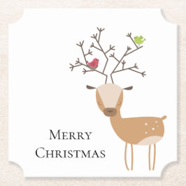 Vit jul-Hjort med fåglar Underlägg Papper