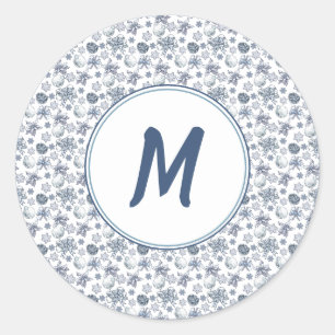 Vit jul med Monogram Runt Klistermärke