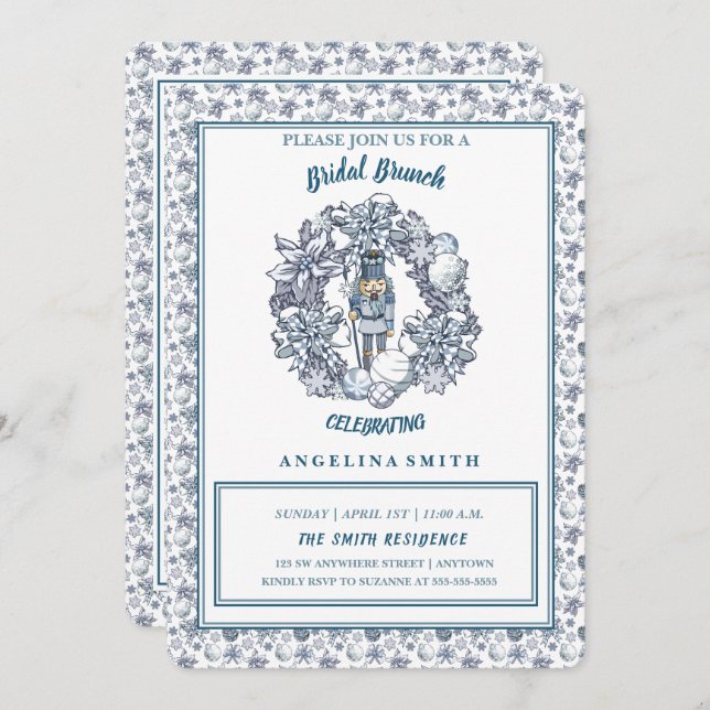 Vit jul Nutcracker Möhippa Brunch Inbjudningar (Fram/baksida)