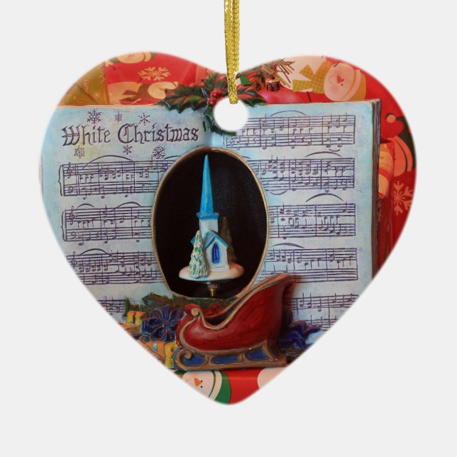 Vit jul och Santa Sleigh Julgransprydnad Keramik (Framsidan)