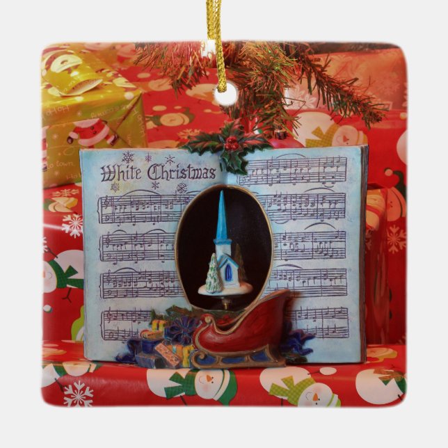 Vit jul och Santa Sleigh Julgransprydnad Keramik (Framsida)