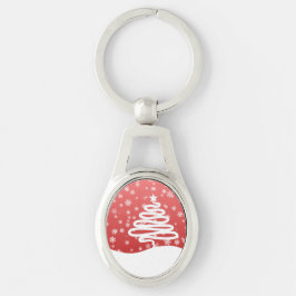 Vit jul ovalt silverfärgad nyckelring