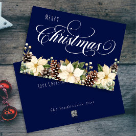 Vit jul Poinsettia blå Julkort